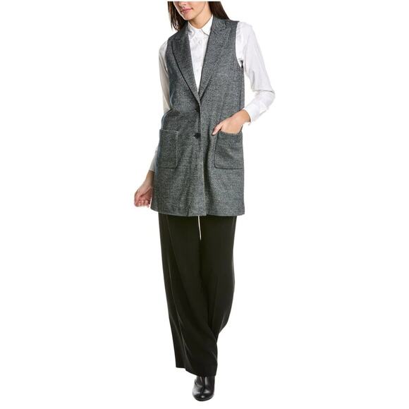 J Mclaughlin Cate Vest Size Large Tunic Blazer Black White Houndstooth Wool NEW - Picture 1 of 11